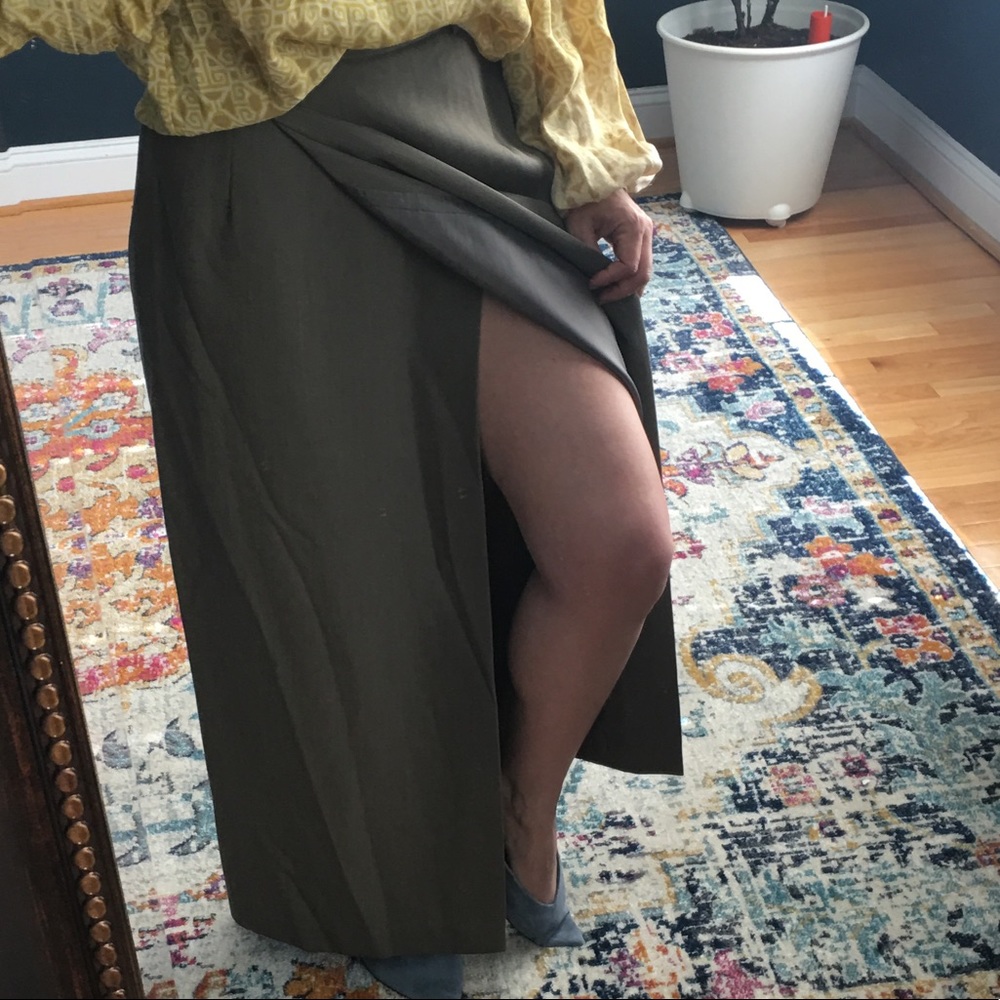 Vintage long maxi pencil skirt full slit taupe S